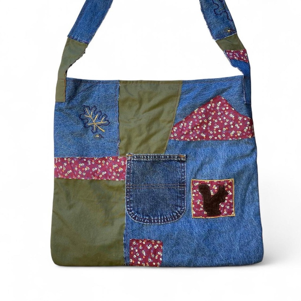 Denim Patchwork Fall Tote Bag - Picture 4 of 9